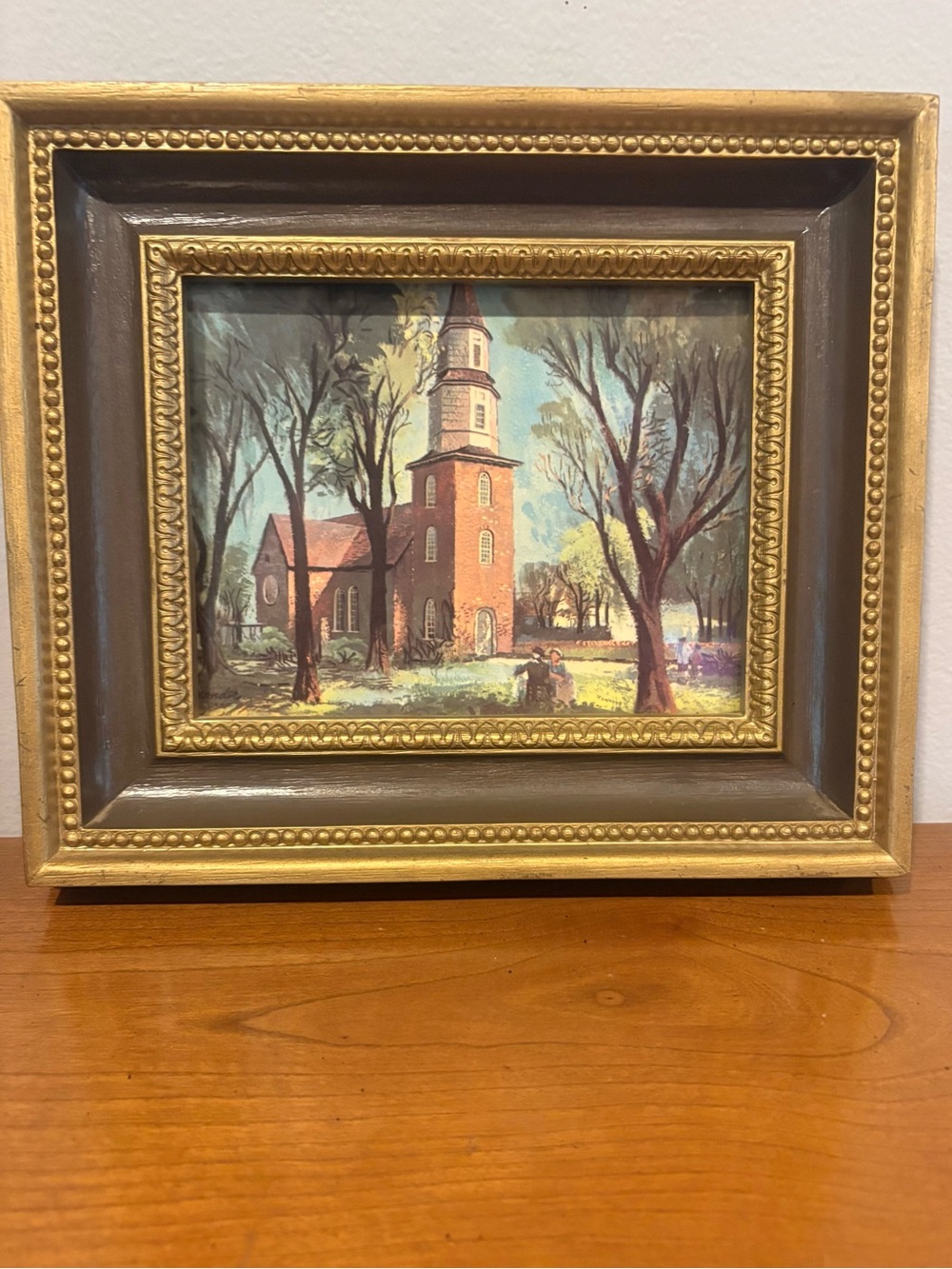 Vintage 70s Old Bruton Church Burwood Gold Ornate Framed Williamsburg Print